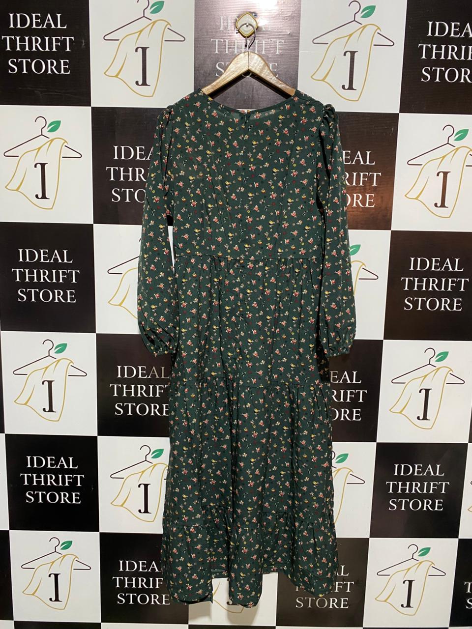 ZAN ZEA |M| BUST 19| DARK GREEN FLORAL TIERED MAXI DRESS