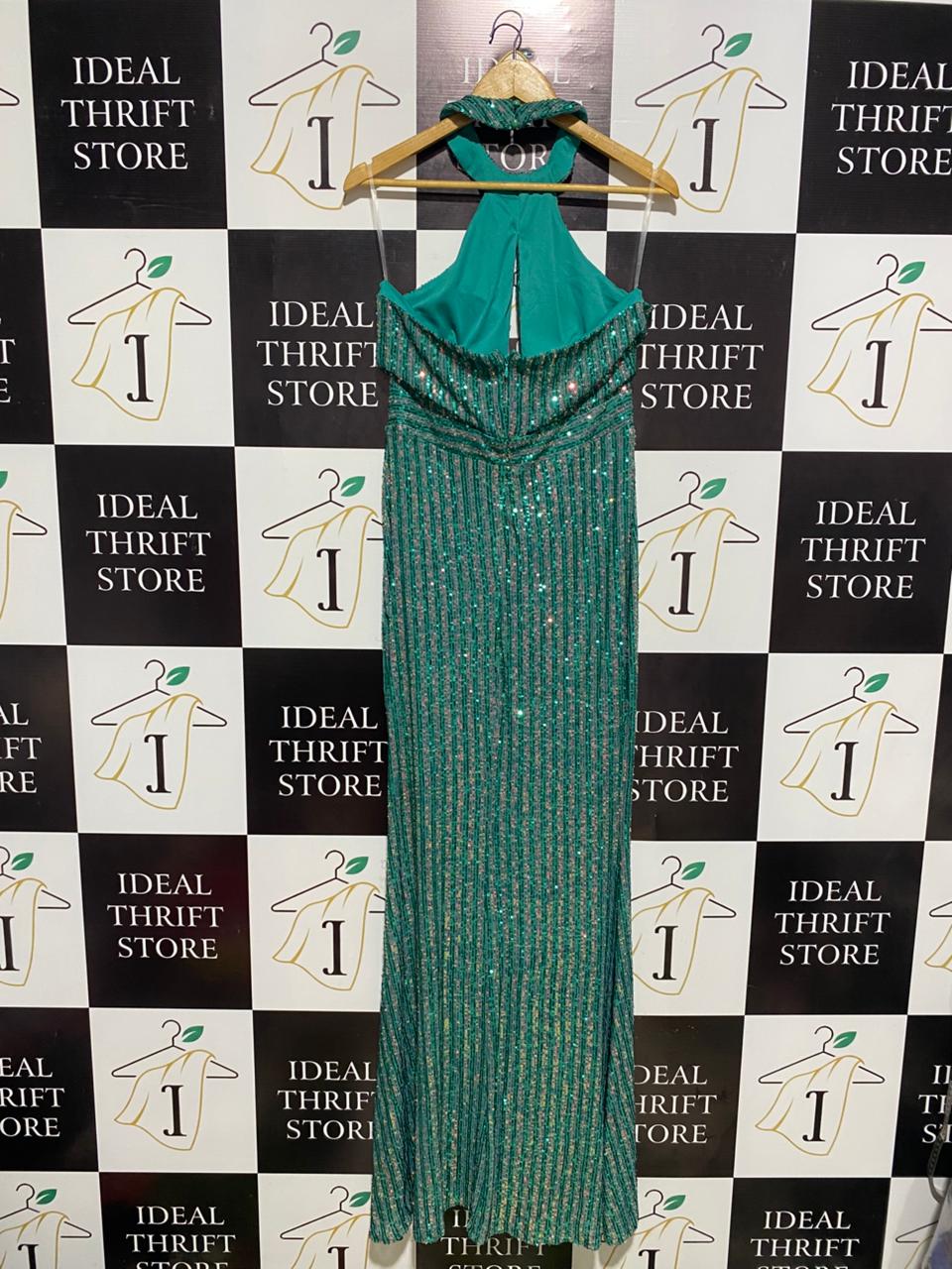 MISS ORD |XL| BUST 16| EMERALD SEQUIN HALTER MAXI DRESS