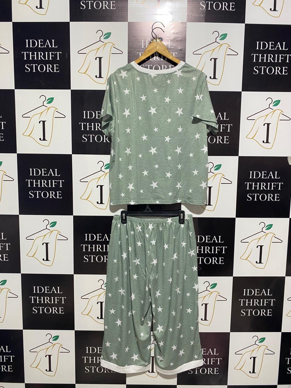 SAGE GREEN STAR PRINT PYJAMA SET |XL|
