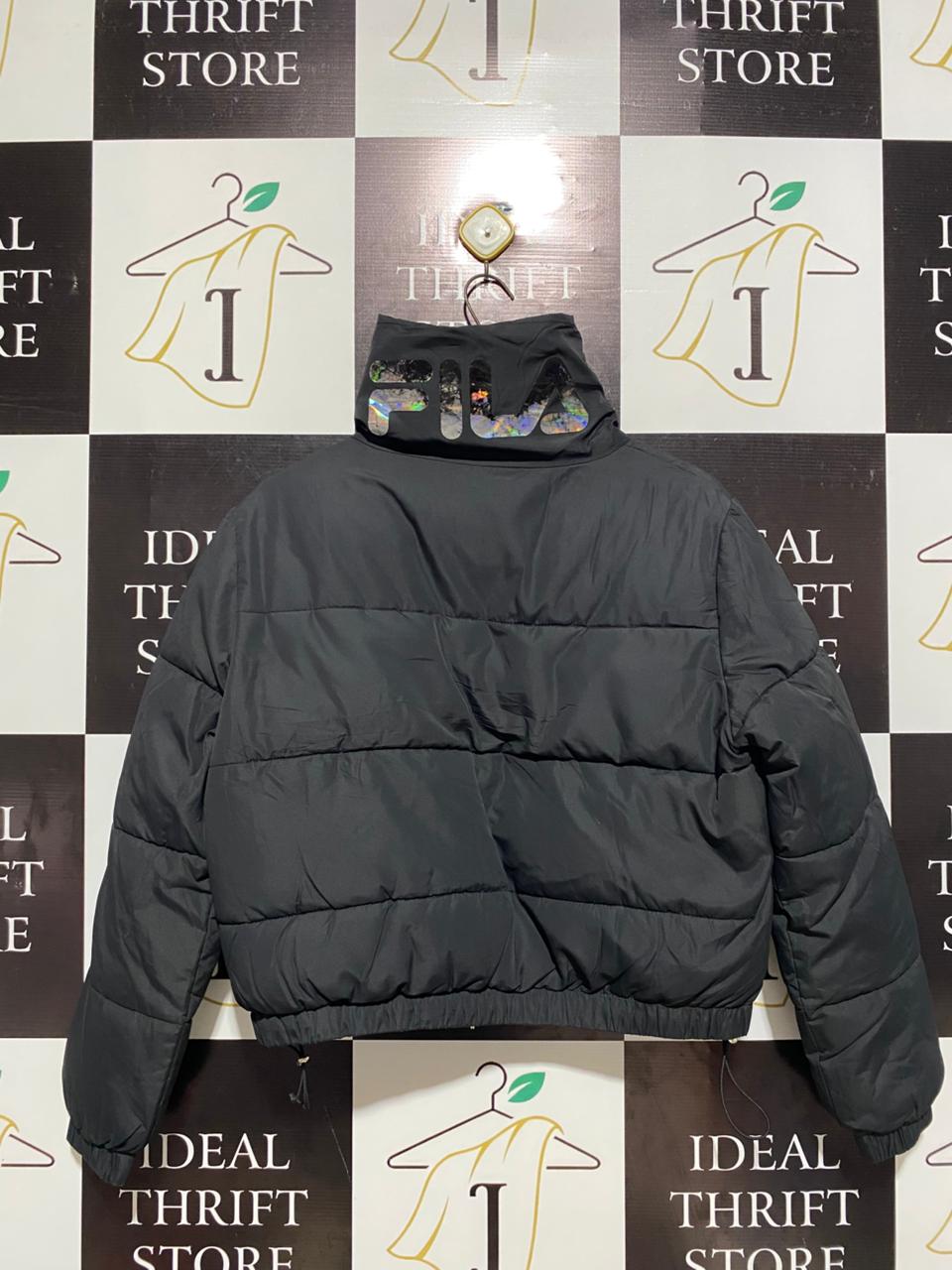 FILA |S| BUST 22| WOMEN’S BLACK CROPPED PUFFER JACKET WITH HIGH COLLAR AND ADJUSTABLE HEM