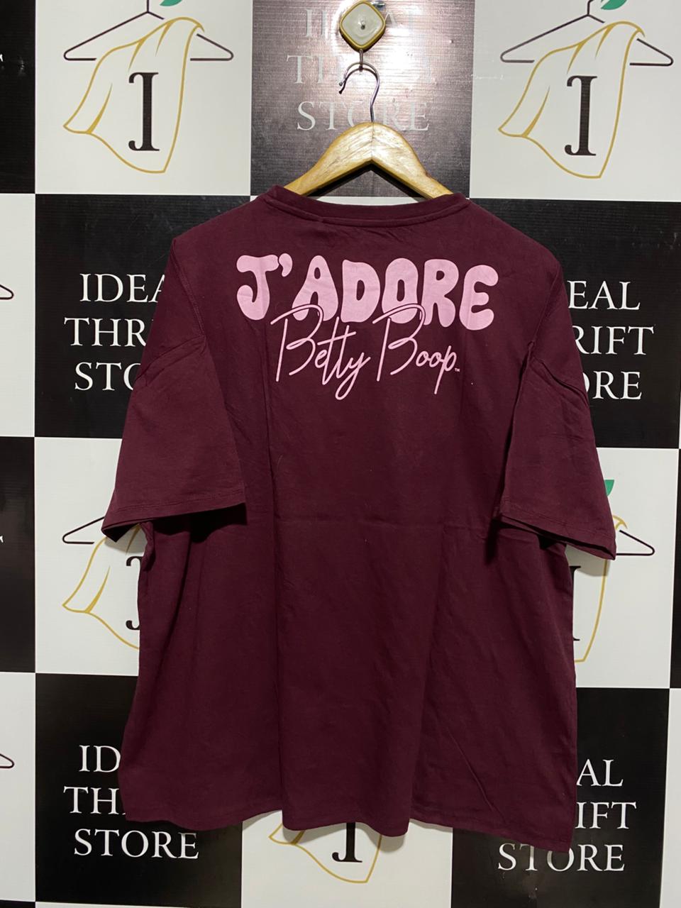 BETTY BOOP |XL| BUST 25| WOMEN’S MAROON OVERSIZED GRAPHIC T-SHIRT