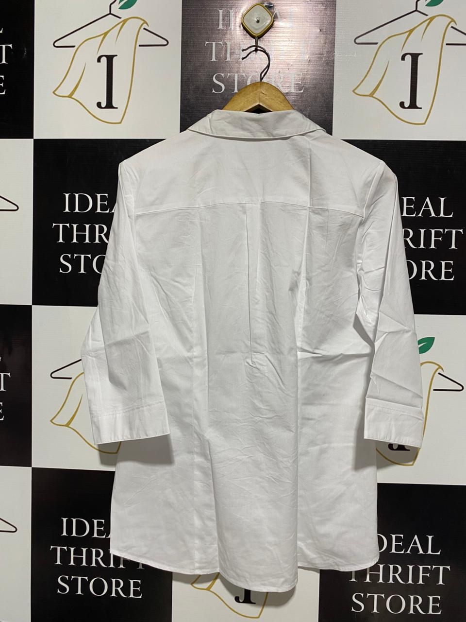 ANKO |L| BUST 20| CLASSIC WHITE THREE-QUARTER SLEEVE BUTTON-DOWN SHIRT