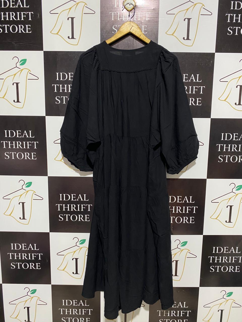 VINE APPAREL |M/L| BUST FREE| WOMEN’S BLACK TIERED BOHO MAXI DRESS - LONG SLEEVE PEASANT DRESS WITH TIE NECK