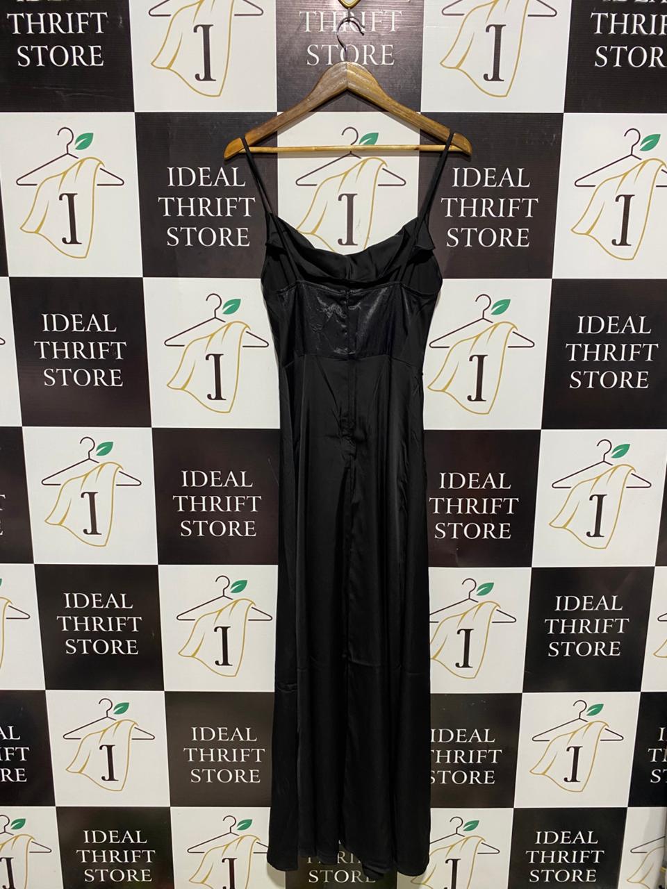 |M| BUST 15| WOMEN’S ELEGANT BLACK SATIN CAMI MAXI DRESS - SLEEK V-NECK SLIP DRESS WITH SPAGHETTI STRAPS |M| BUST 15|