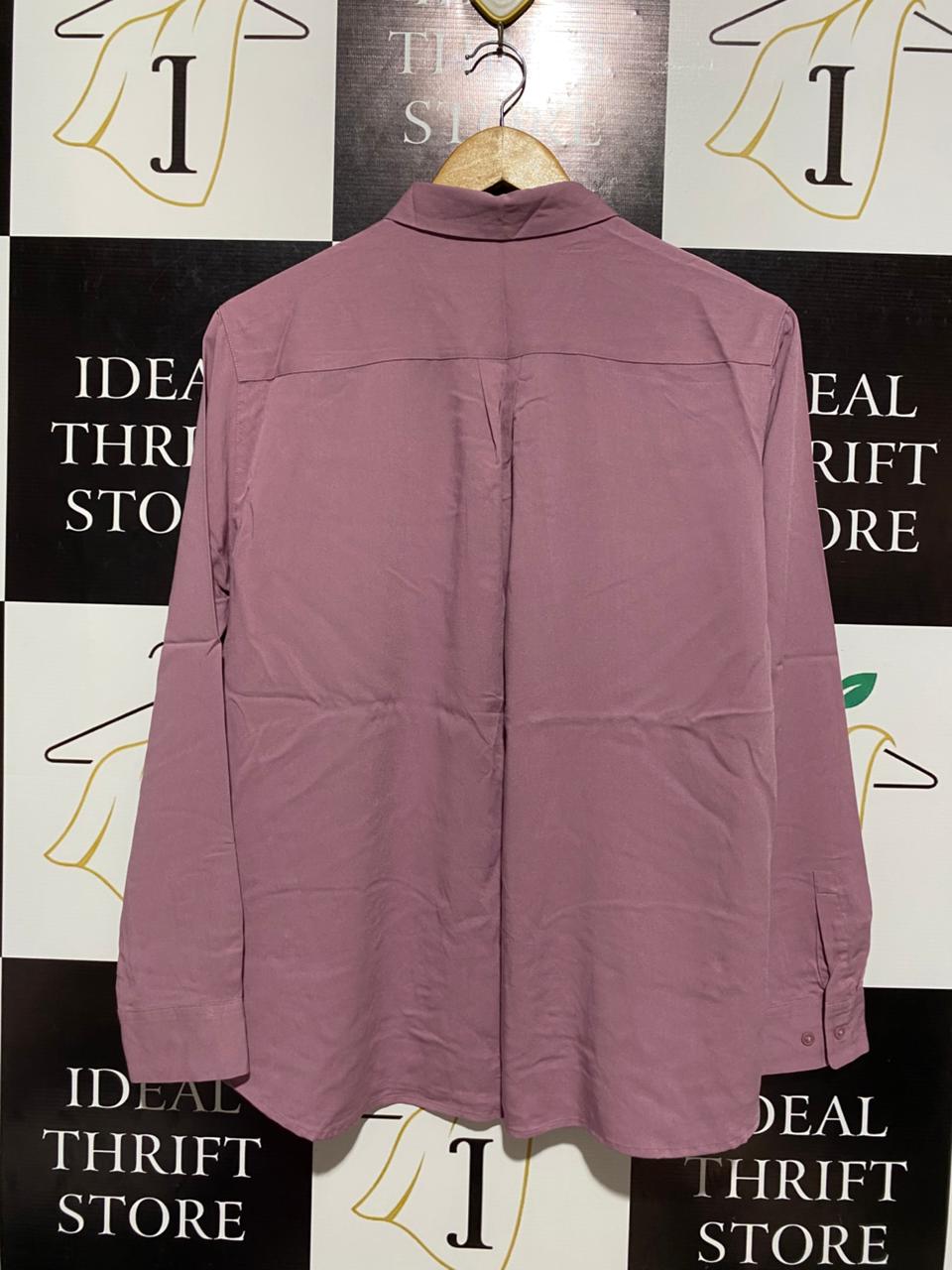 UNIQLO | M| B2| BUST 20| ESSENTIAL MAUVE BUTTON-DOWN BLOUSE – ELEGANT DUSTY PINK LONG-SLEEVE TOP