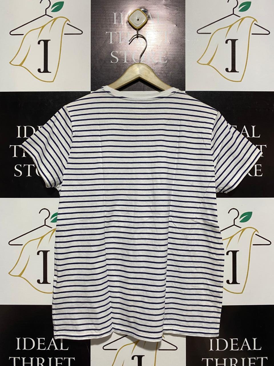 RALPH LAUREN |L| BUST 20|B1| WOMEN’S STRIPED COTTON TEE – CLASSIC NAVY AND WHITE BRETON STRIPE WITH RED PONY LOGO