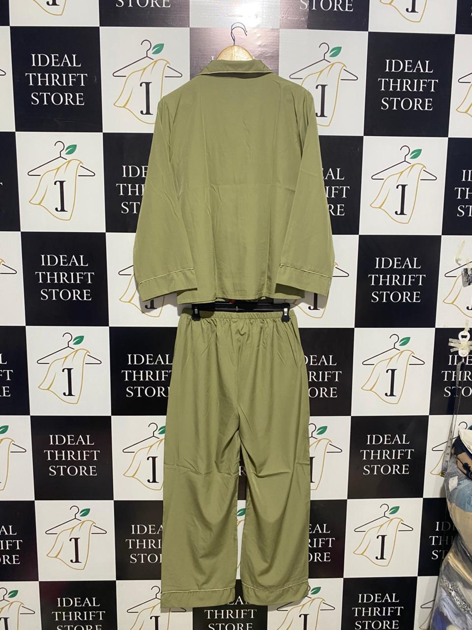 WOMEN’S SAGE GREEN COTTON PAJAMA SET |L|