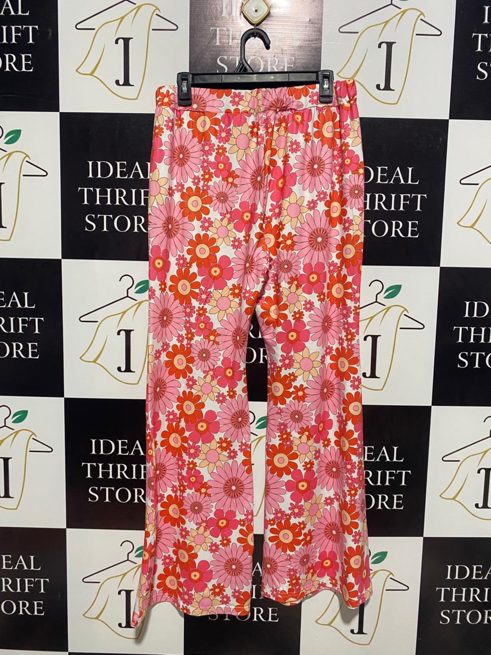 VIBRANT PINK DAISY PRINT FLARE PANTS |XL| WAIST 31|
