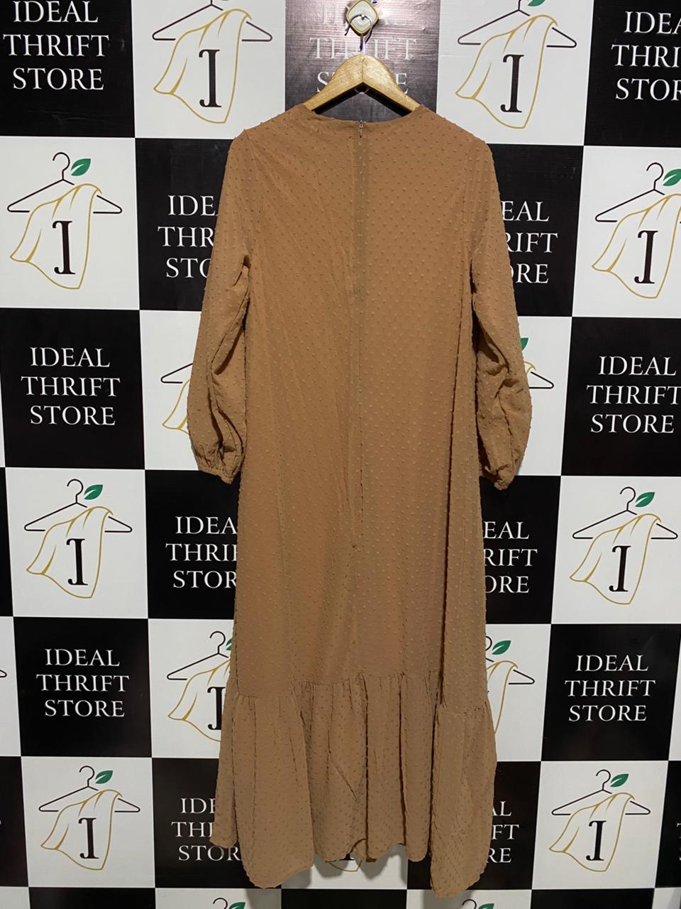 ABAYA HOUSE |S| BUST 17| C3| CARAMEL SWISS DOT MAXI DRESS