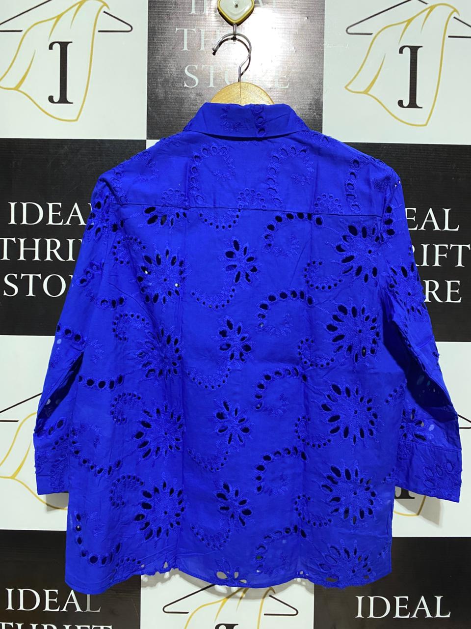 ZARA |M| BUST 20| STRIKING ROYAL BLUE EYELET EMBROIDERED SHIRT