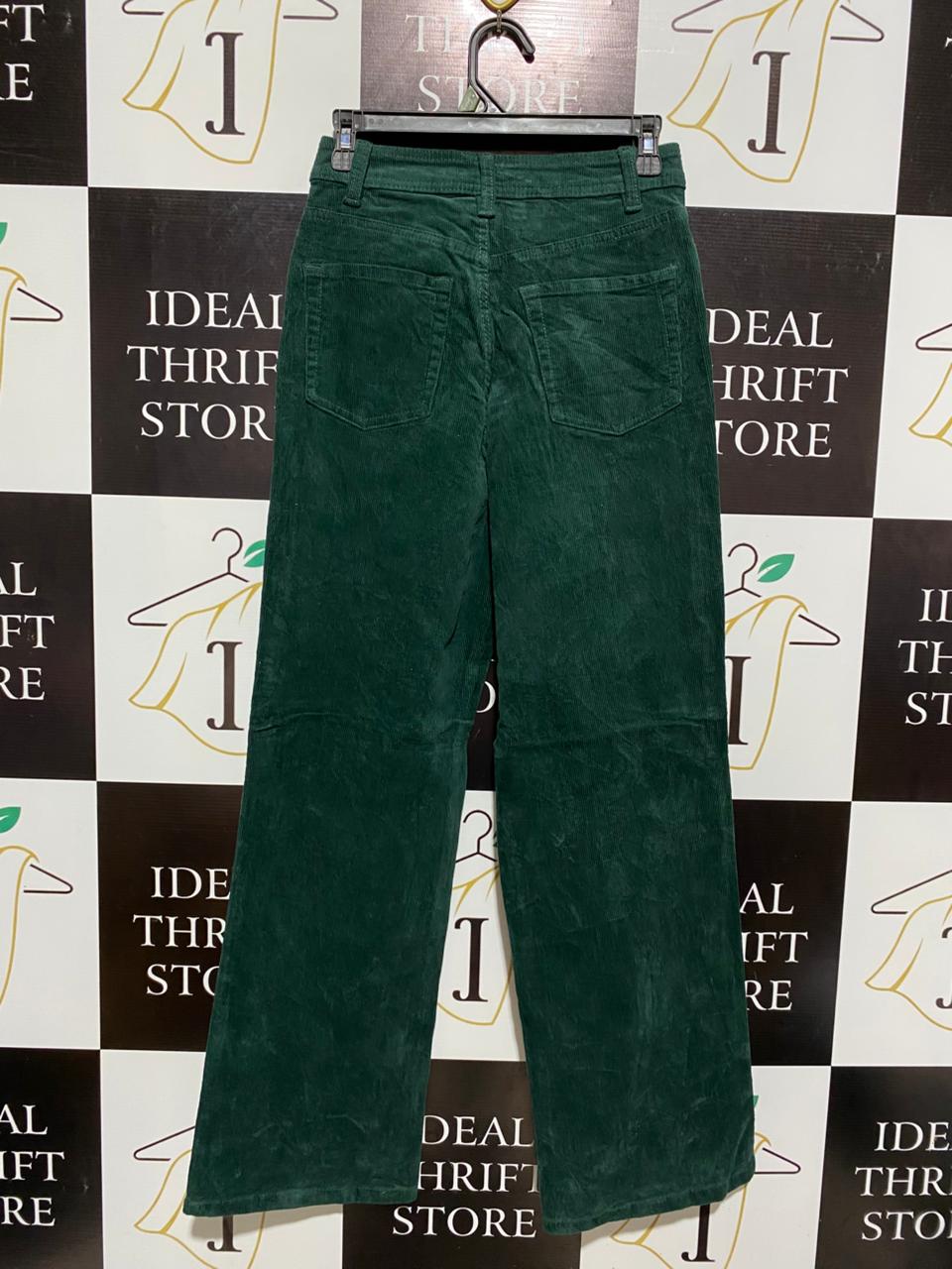 ANKO |S| WAIST 26| PREMIUM DEEP EMERALD GREEN CORDUROY HIGH-WAISTED WIDE-LEG TROUSERS