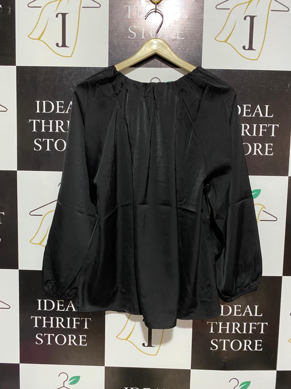 ROCKMANS |XL| BUST 22| LUXE BLACK SATIN PEASANT BLOUSE