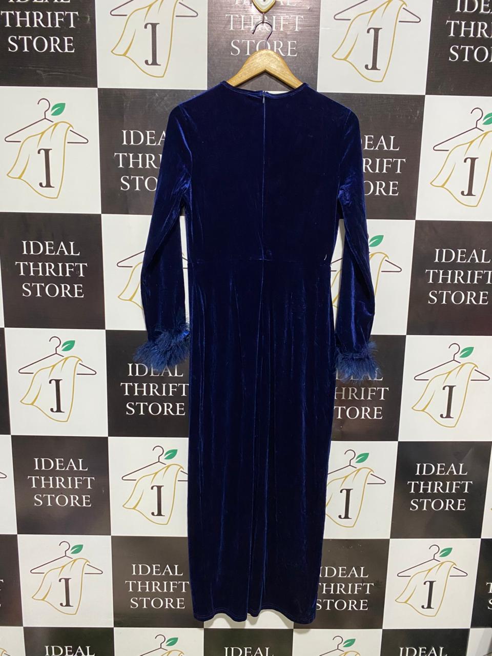 SHEIN |L| BUST 18| C3| LUXURY ROYAL BLUE VELVET MIDI GOWN - ELEGANT LONG SLEEVE PARTY DRESS