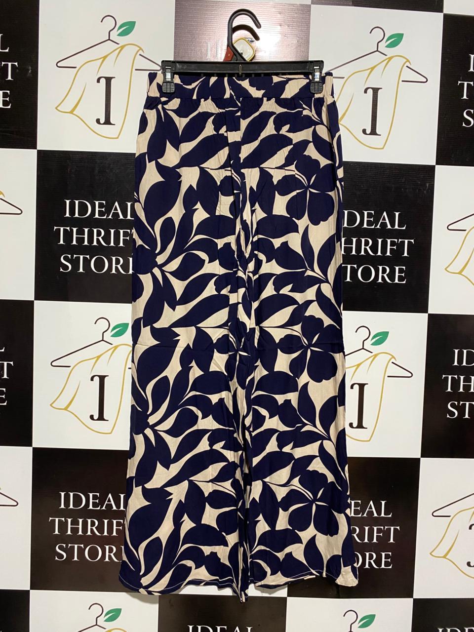 MIRACLE |M| WAIST 27| NAVY FLORAL PRINT WIDE-LEG TROUSERS
