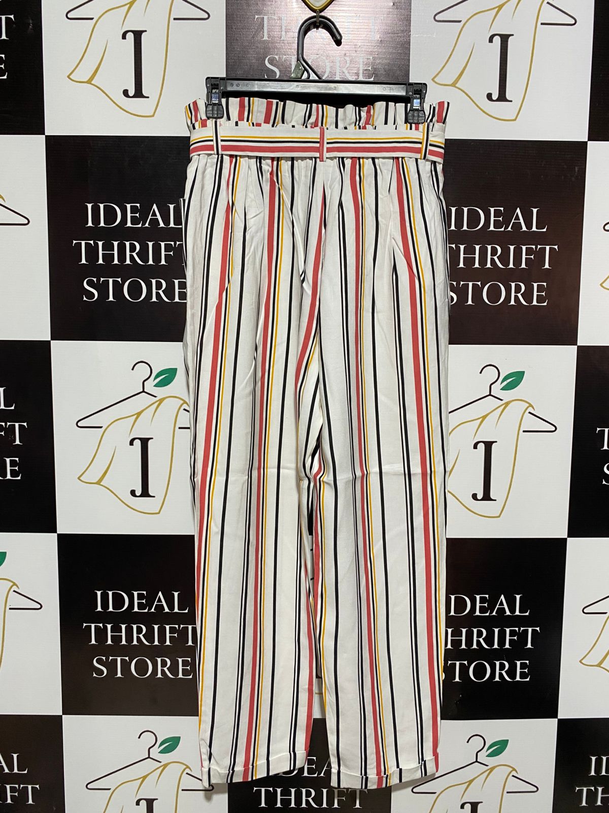 ZARA |S| WAIST 28|C1| VERTICAL STRIPED PAPERBAG WAIST TROUSERS WITH TIE BELT