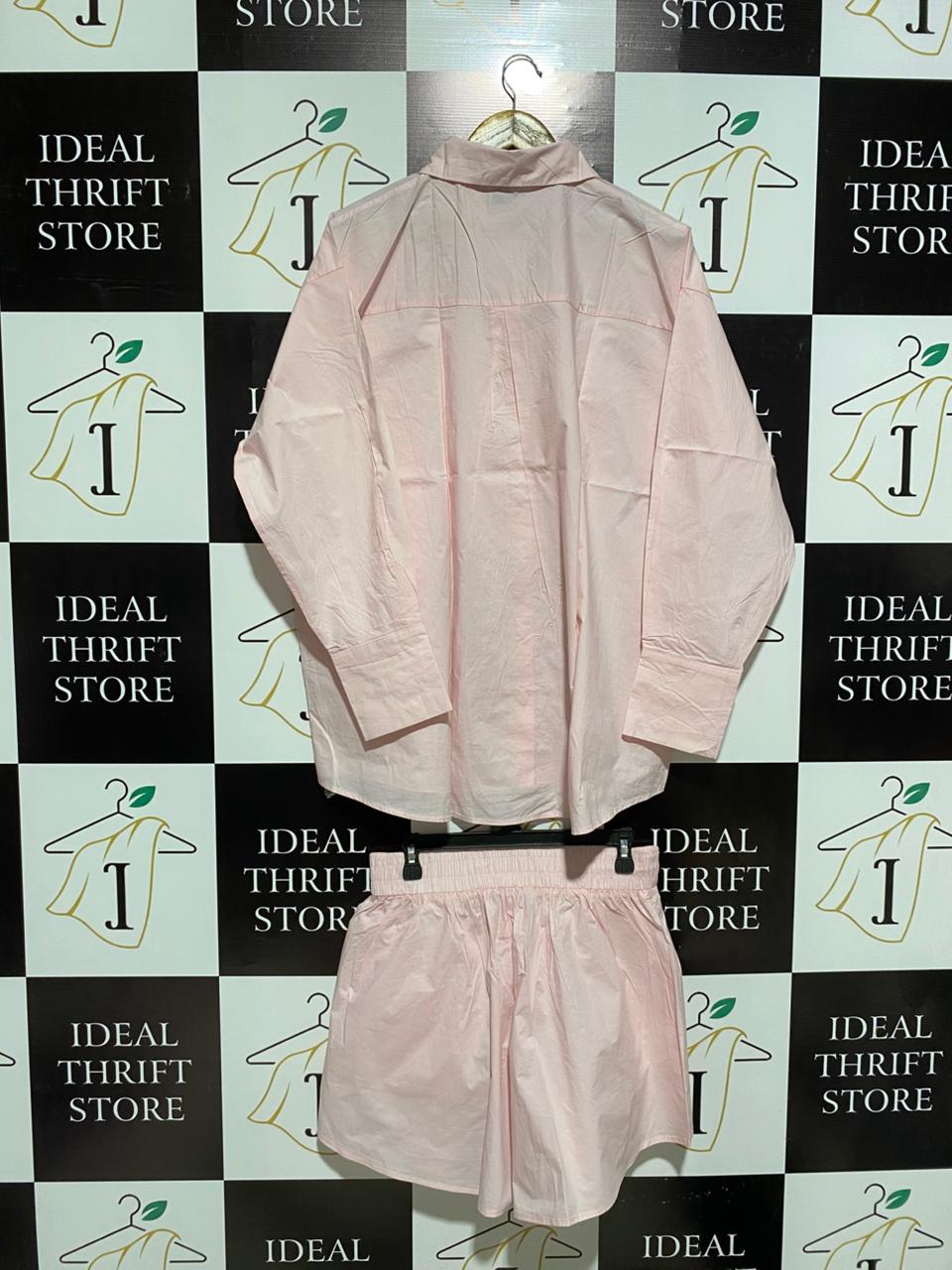LIONESS |L| PALE PINK OVERSIZED COTTON SHIRT SET