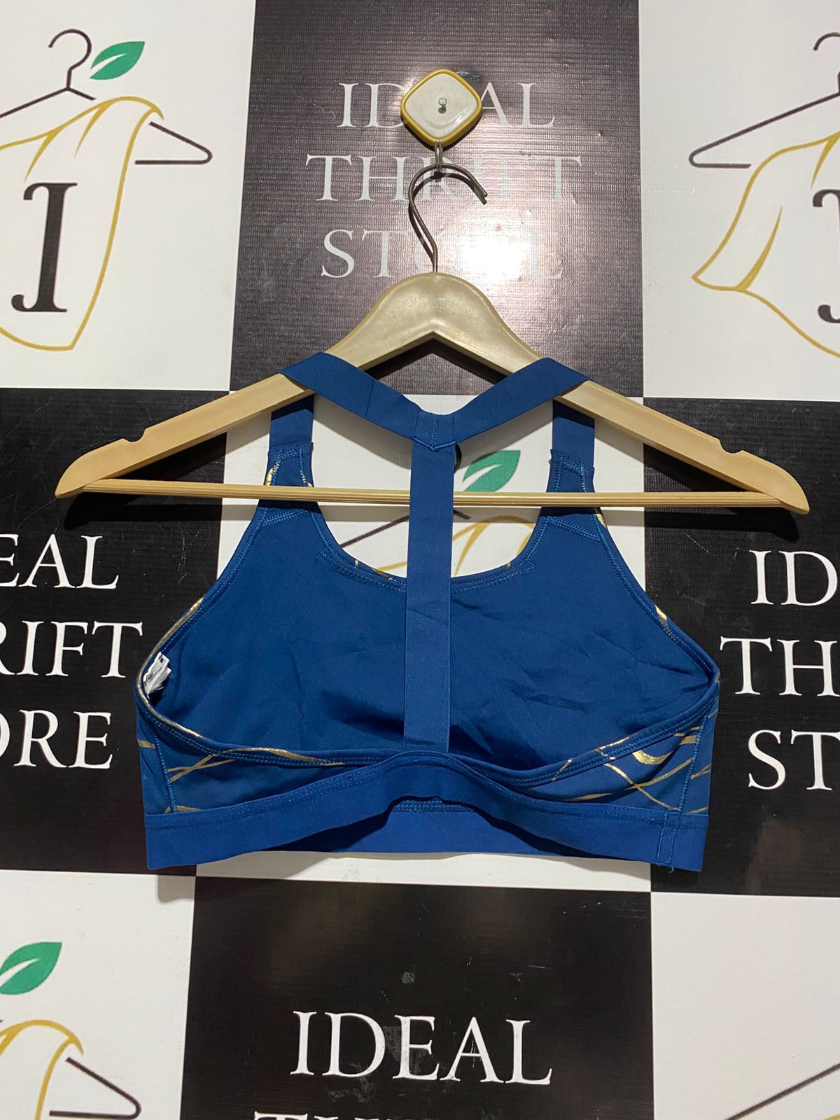 NIKE |L| BUST 14| DRI-FIT ROYAL BLUE & GOLD GRAPHIC RACERBACK SPORTS BRA