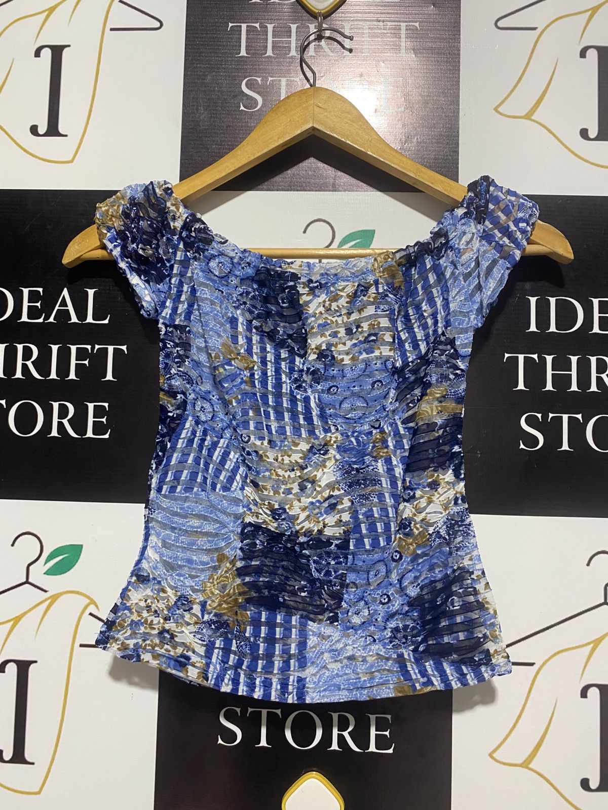 PRIME CASUAL |S| BUST 13|C2|VINTAGE-INSPIRED PATCHWORK CAP SLEEVE TOP