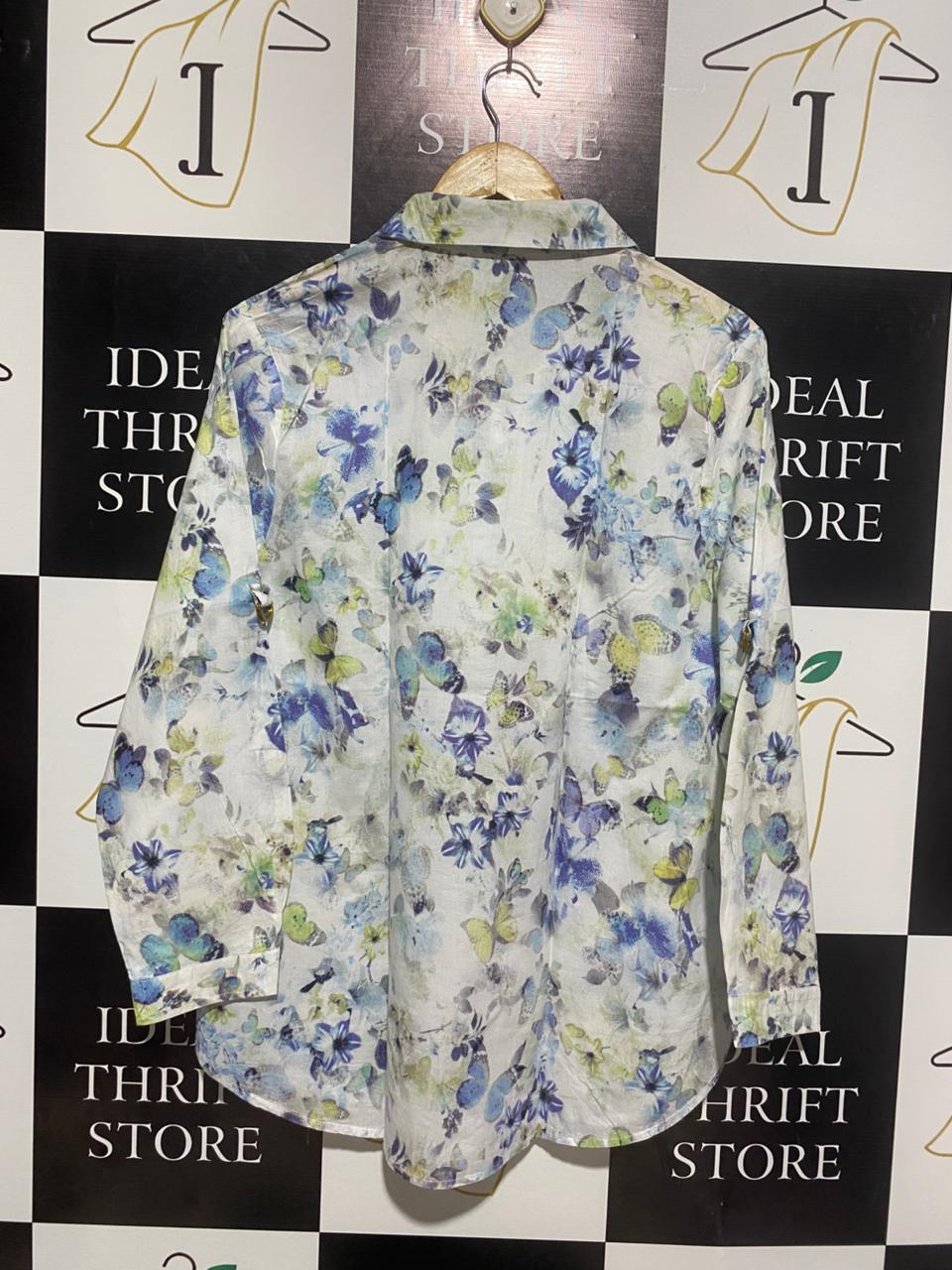 LONG-SLEEVED FLORAL PRINT BLOUSE |XL| BUST 21|