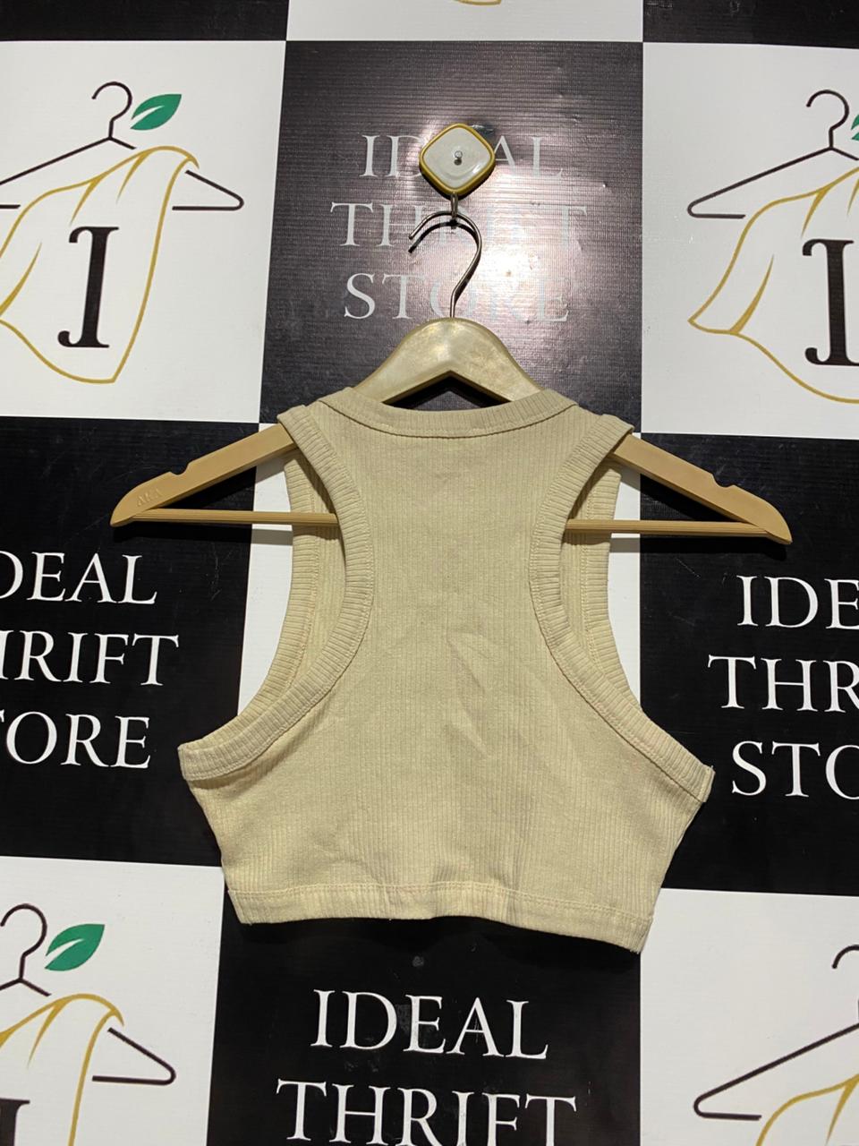 GLASSONS |S| BUST 13| BEIGE RIBBED KNIT CROPPED TANK TOP