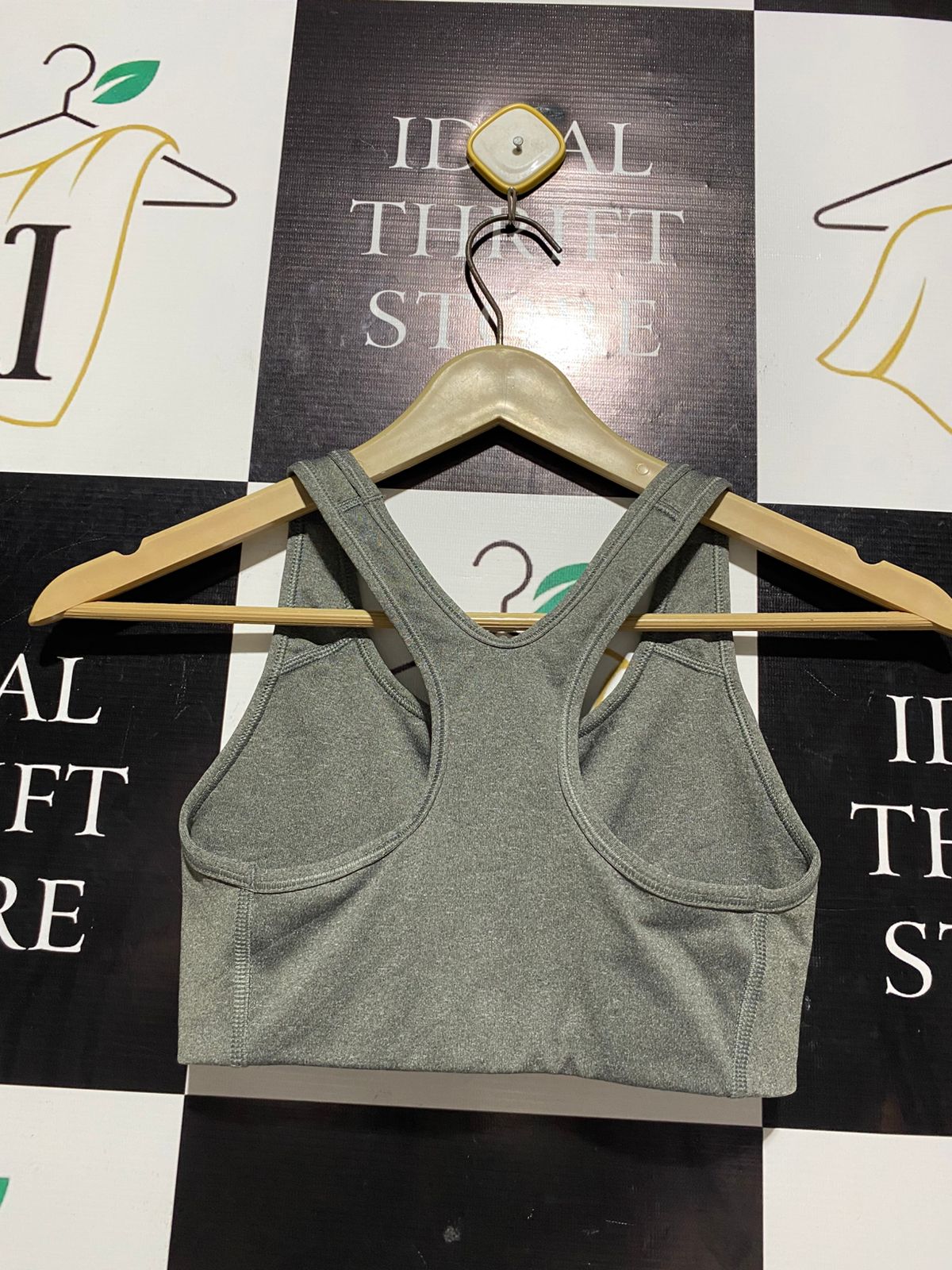 NIKE |XS| BUST 12| HEATHERED GRAY RACERBACK SPORTS BRA CLASSIC SWOOSH LOGO