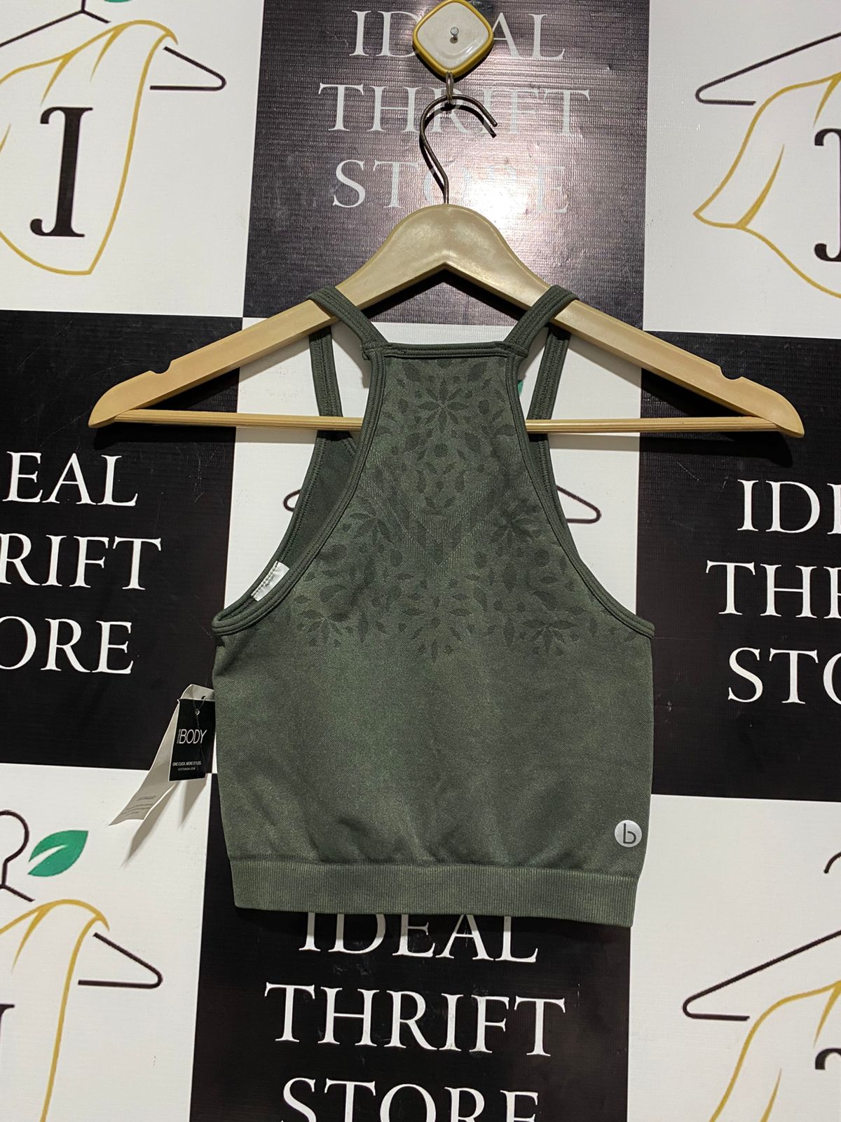 COTTON ON |XS| BUST 12| OLIVE GREEN SEAMLESS HIGH-NECK SPORTS BRA
