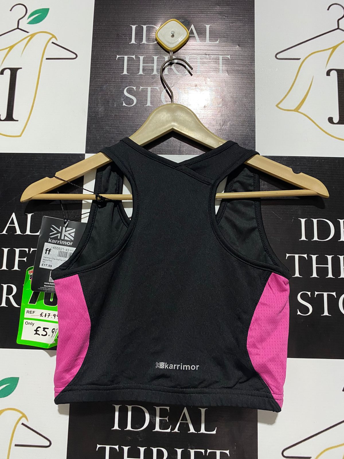 KARRIMOR RUN |L| BUST 14| BLACK & PINK RUN SPORTS BRA - CROSS-BACK PERFORMANCE TOP