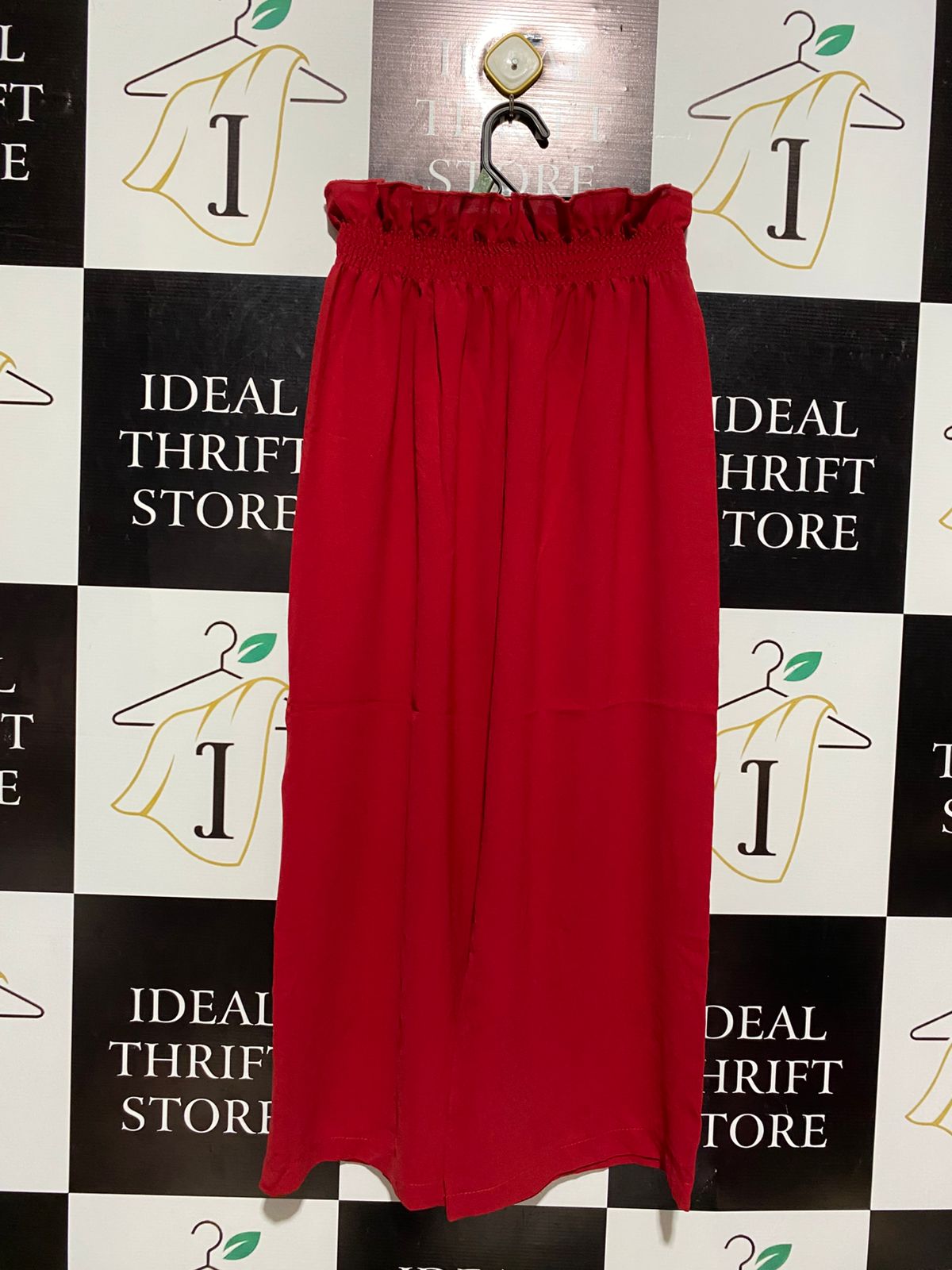 CHIC BERRY RED PAPERBAG WAIST TROUSERS WIDE-LEG RELAXED PANTS |S| WAIST 20|