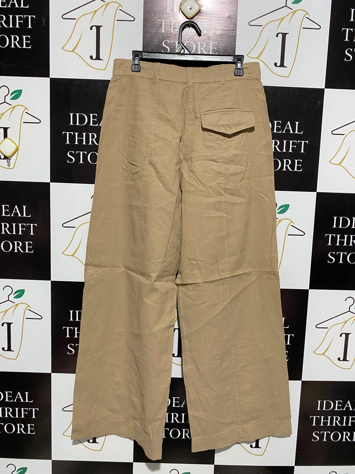 COS |L| WAIST 32| WOMEN'S HIGH-WAISTED WIDE-LEG KHAKI CHINOS - TAN TROUSERS