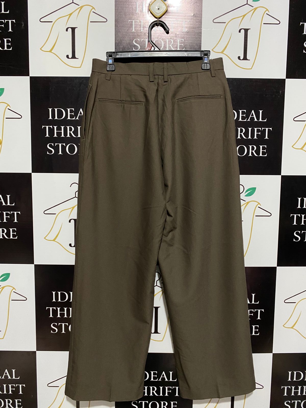PERSON INTENTION |L| WAIST 30| MODERN WIDE-LEG UTILITY TROUSERS - OLIVE DRAB TAILORED CARGO PANTS
