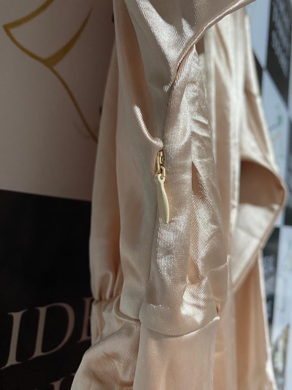 SHEIN |M| BUST FREE| C6| WOMEN'S METALLIC CHAMPAGNE LONG SLEEVE RUCHED MAXI DRESS