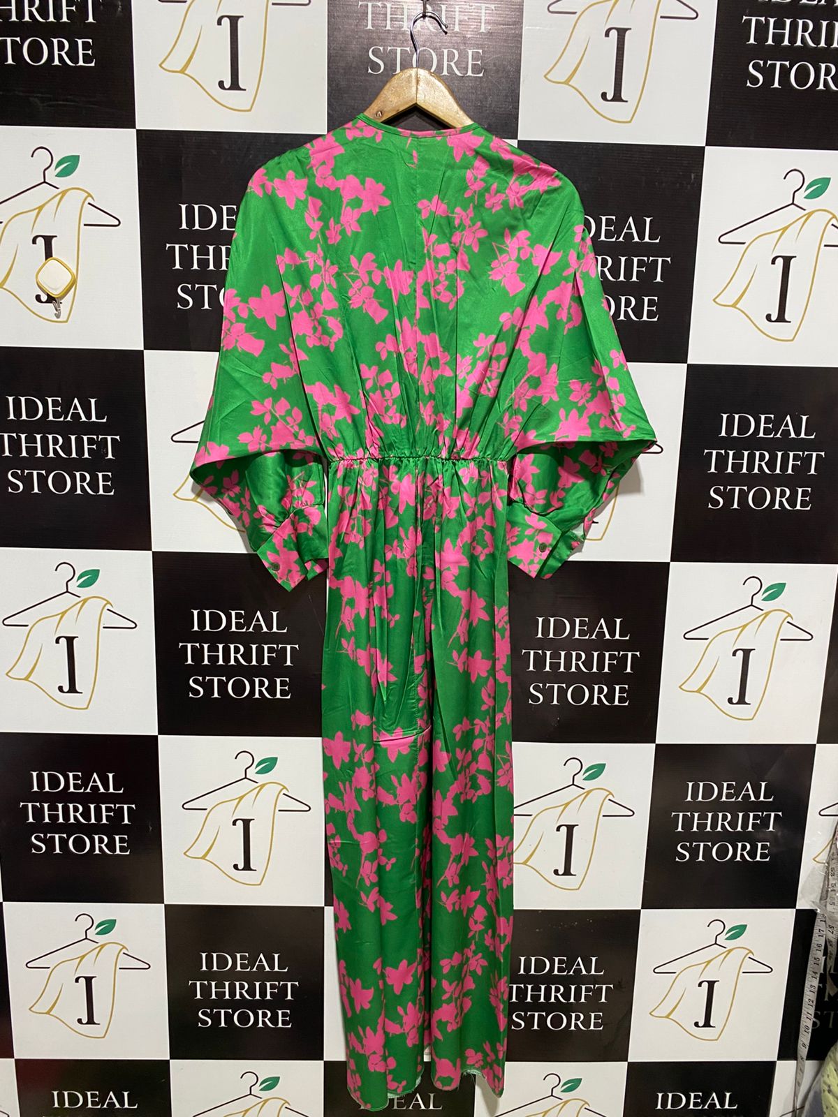 |M/L| BUST FREE |B10| VIBRANT GREEN AND PINK FLORAL MAXI DRESS