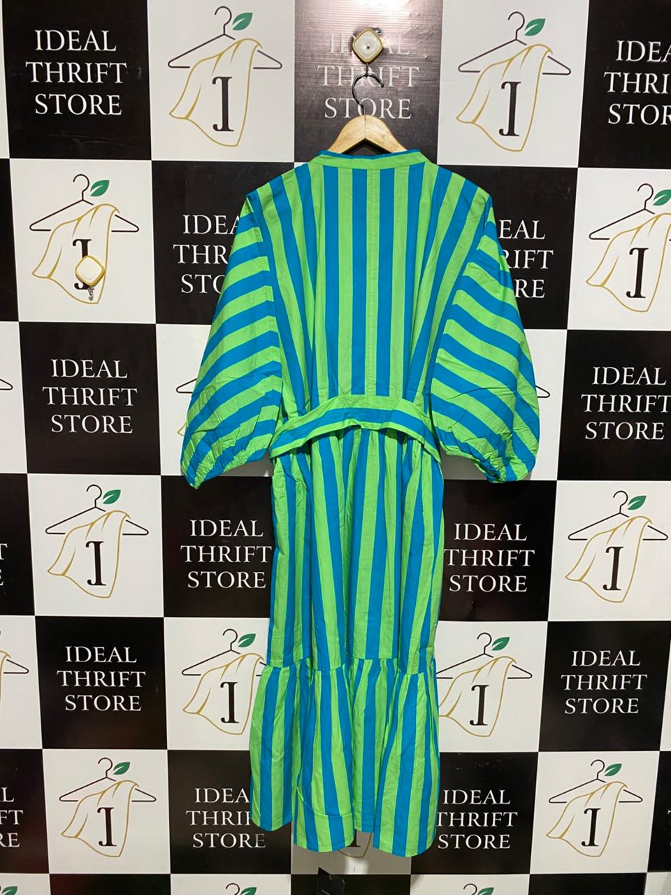 BOHEMAIN |XL| BUST FREE| BLUE AND GREEN STRIPED MIDI DRESS