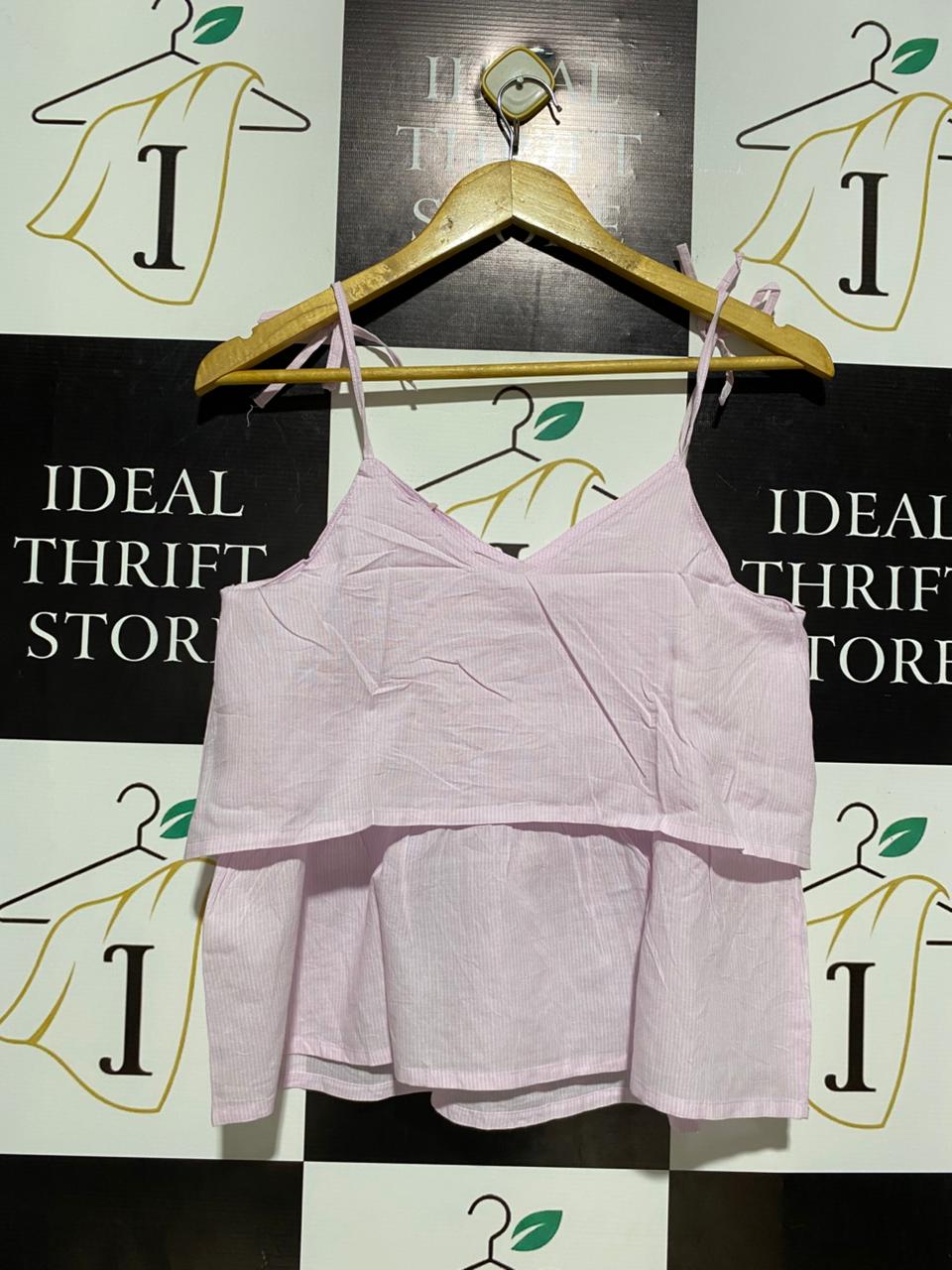 RESERVED |XS| BUST 16| PALE PINK TIE-SHOULDER LAYERED TOP