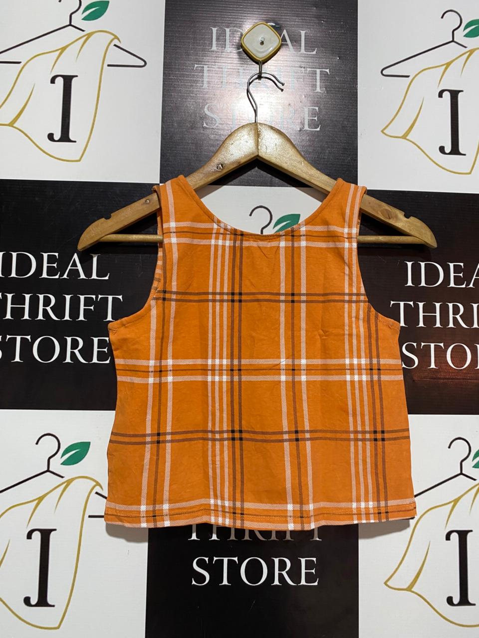 CROPP |M| BUST 15| ORANGE PLAID ZIP-UP CROP TOP