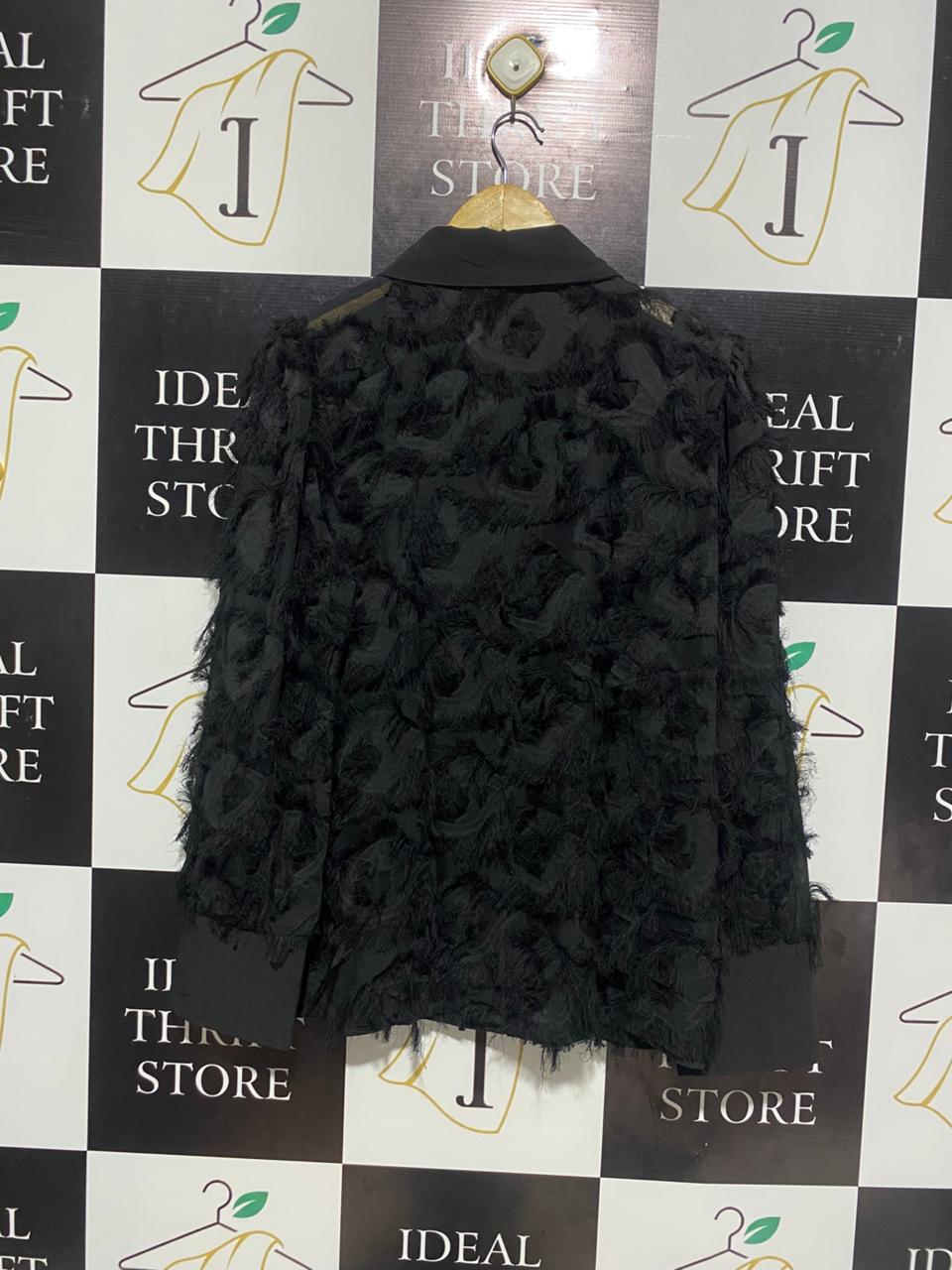 SHEIN |XL| BUST 21| TEXTURED FRINGE BLACK SHIRT