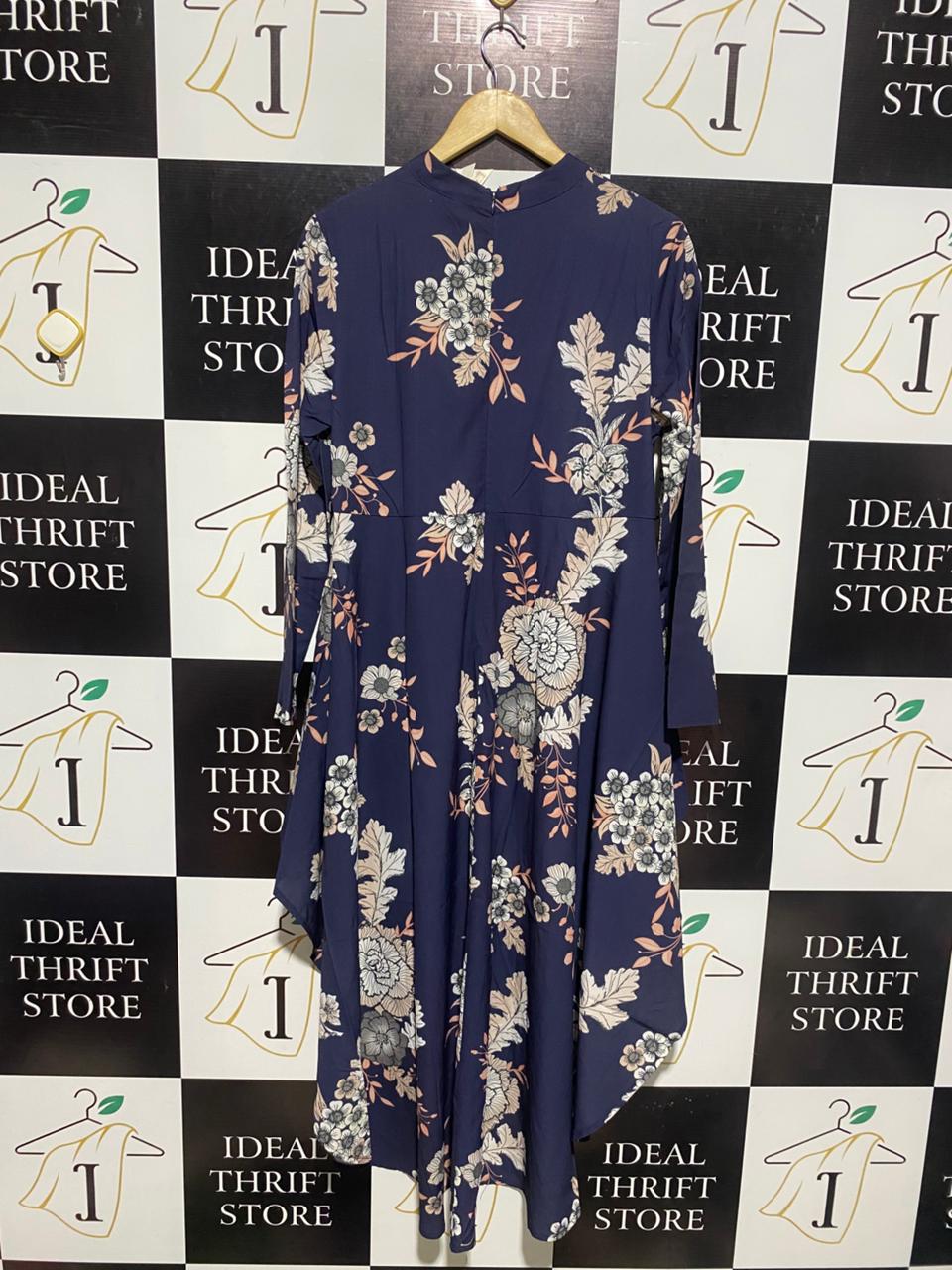 STELLA |M| BUST 18| C6| NAVY BLUE FLORAL LONG SLEEVE HI-LOW TUNIC DRESS