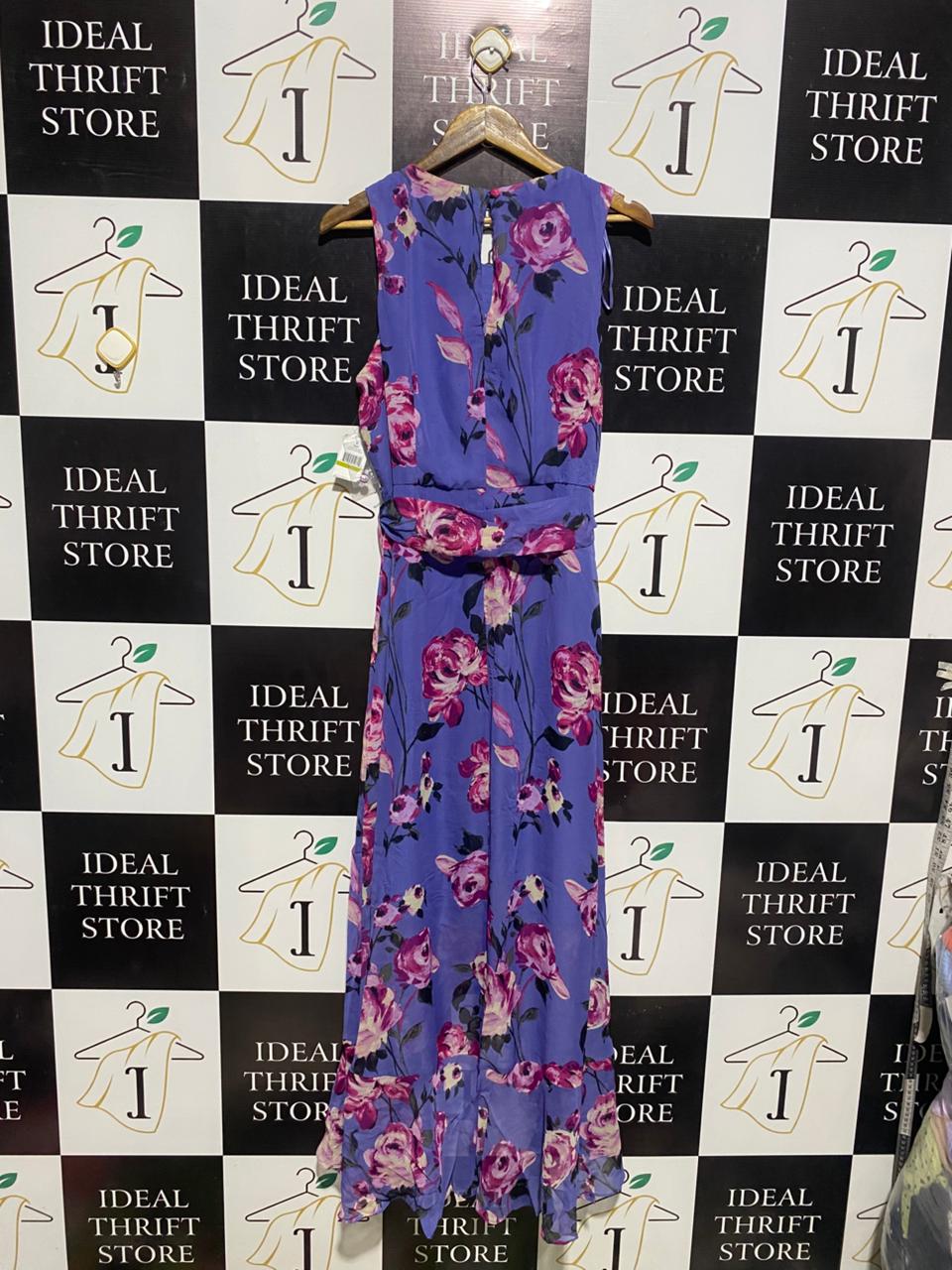 SLNY |L| BUST 19|C4| Romantic Vintage-Style Floral Tapestry Zip-Front Maxi Dress