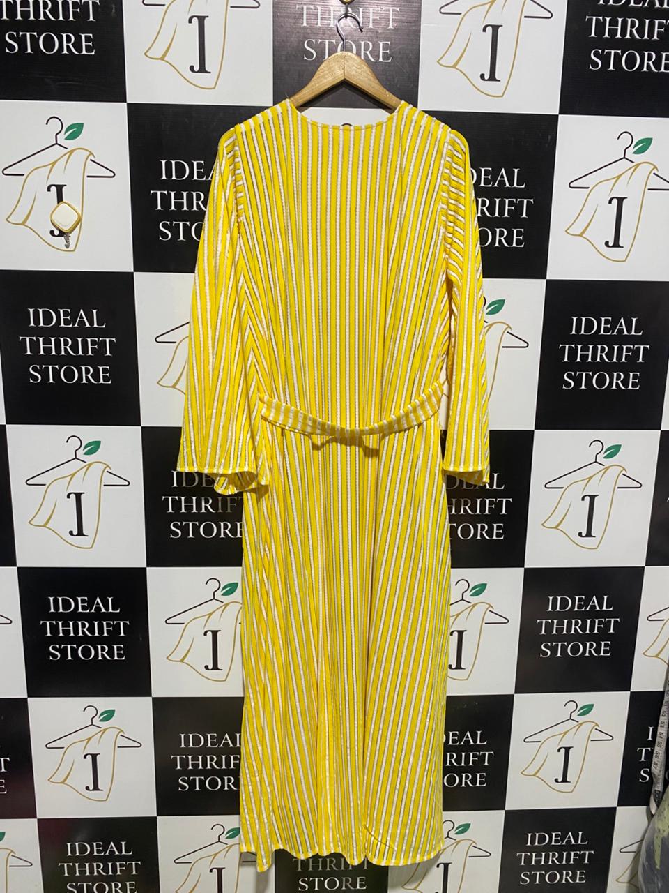 VIBRANT YELLOW VERTICAL STRIPE MAXI DRESS |L| BUST FREE|