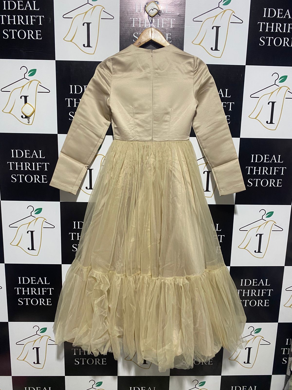 |M| BUST 15| LUXE CHAMPAGNE SATIN AND TULLE MAXI GOWN
