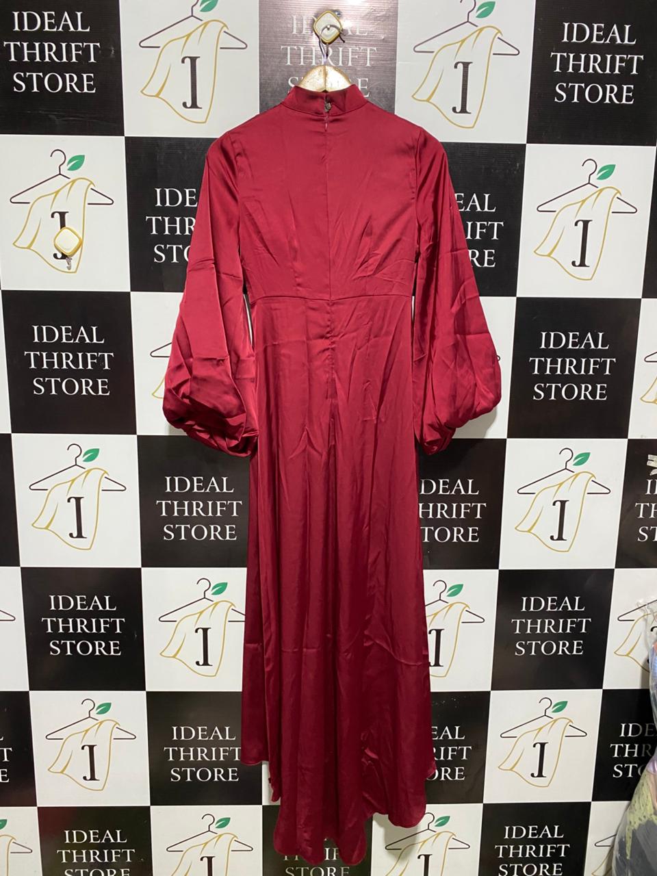 AHEL TASARIM |M| BUST 16| C6| CRIMSON RED SATIN MAXI GOWN