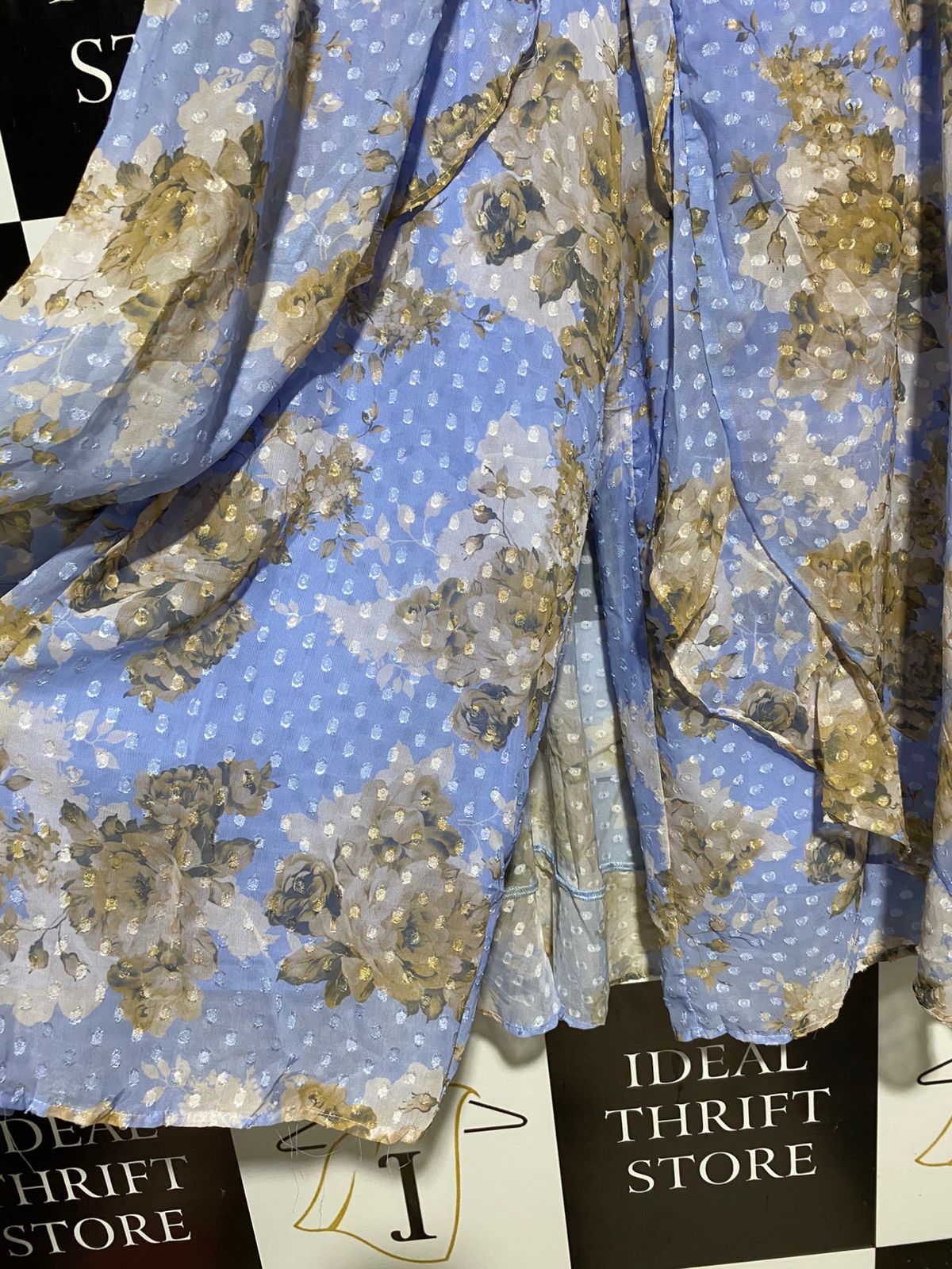 FASHION |M| WAIST 28| C6| LIGHT BLUE FLORAL RUFFLE MIDI SKIRT