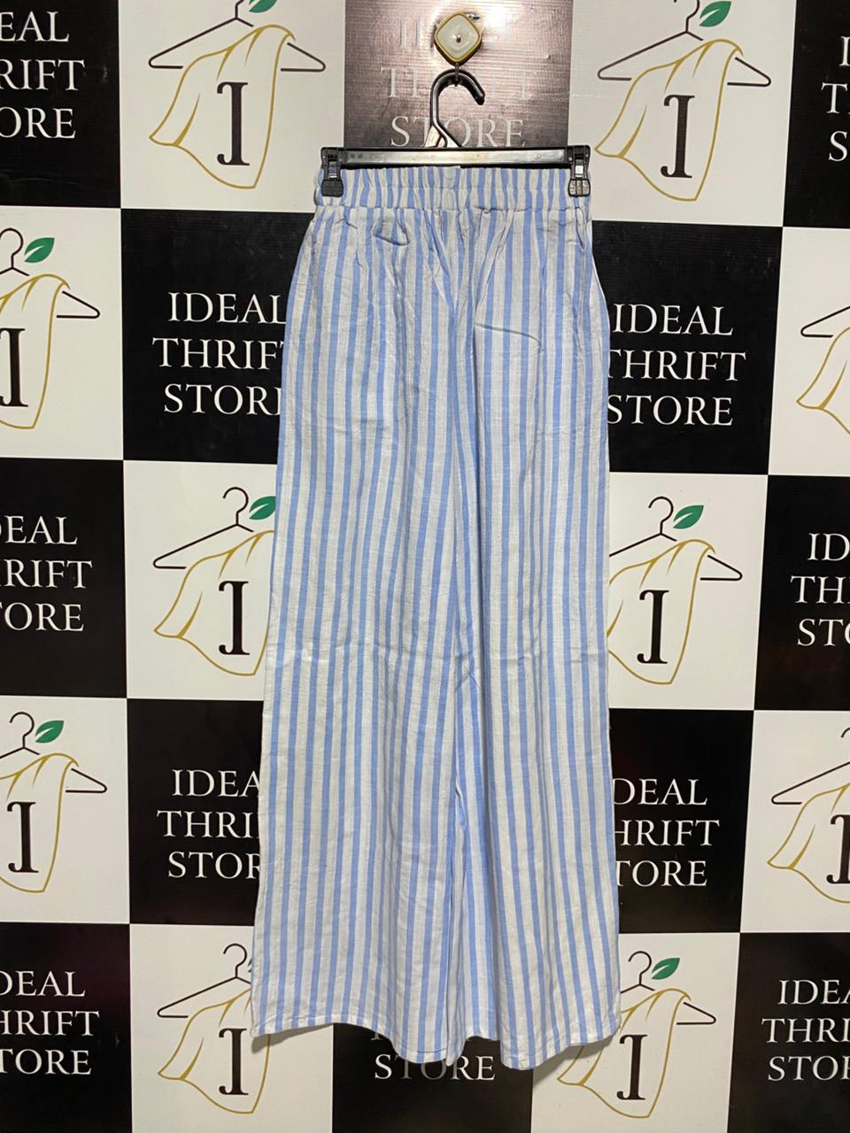 COTTON ON |XS| WAIST 24|C1| BLUE & WHITE VERTICAL STRIPE WIDE-LEG COASTAL PANTS