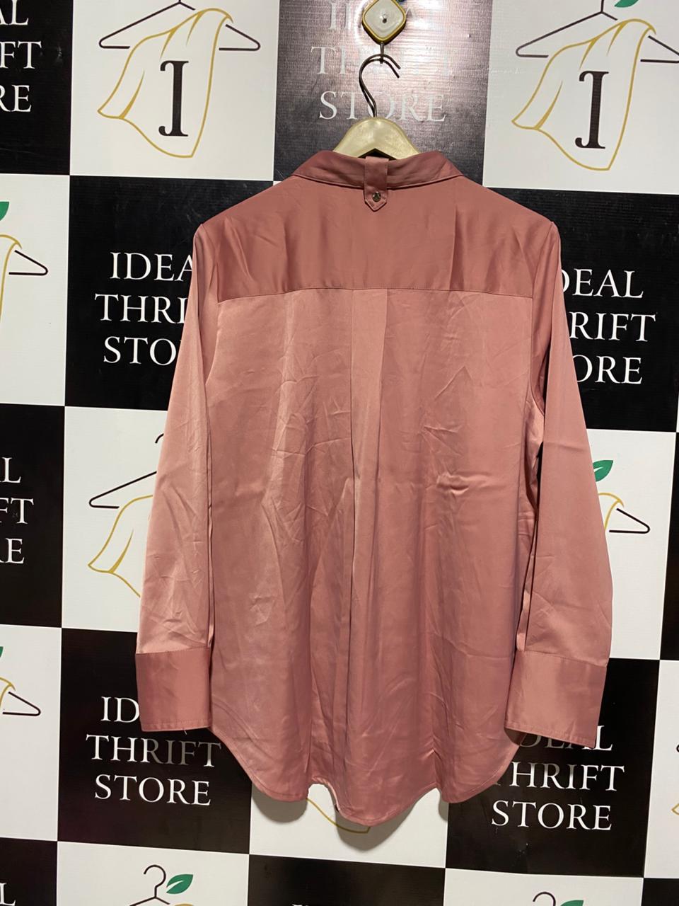 PREVIEW |L| BUST 21| DUSTY ROSE SATIN UTILITY BUTTON-DOWN