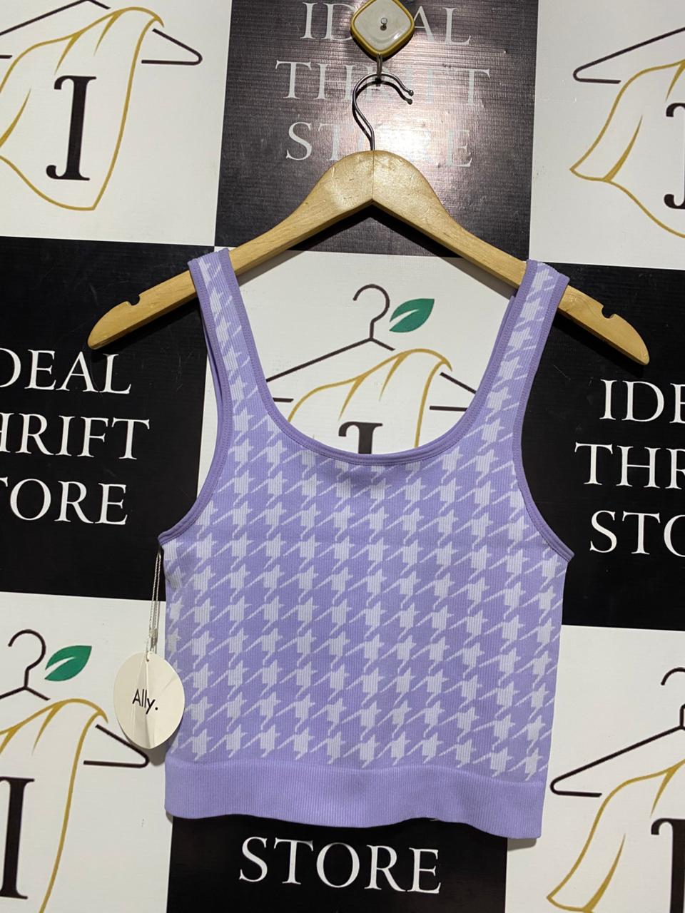 ALLY |S| BUST 13| PURPLE HOUNDSTOOTH KNIT CROP TANK TOP