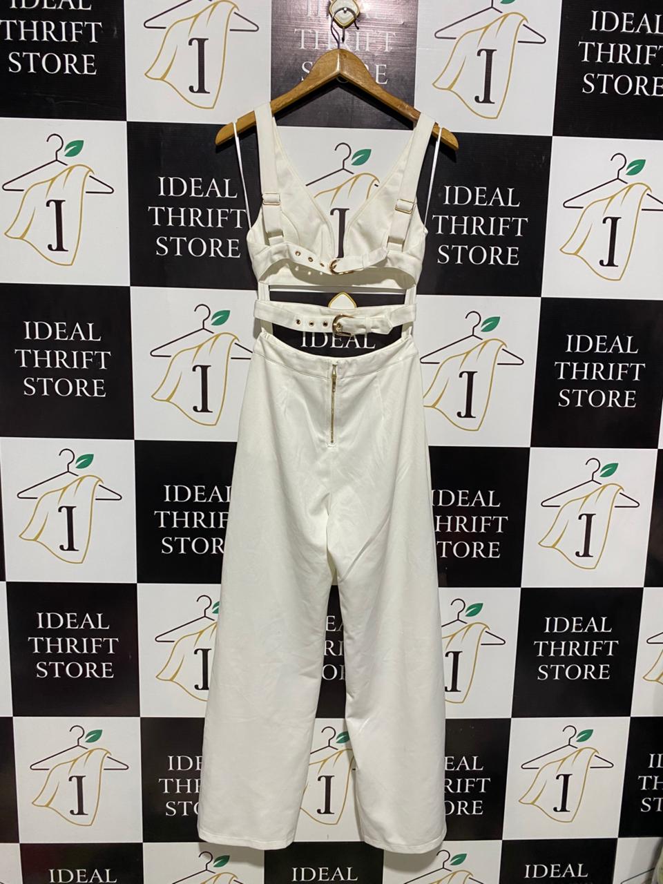 WHYTE VALENTYNE |M| IDEAL LUXE WHITE V-NECK CUT-OUT JUMPSUIT