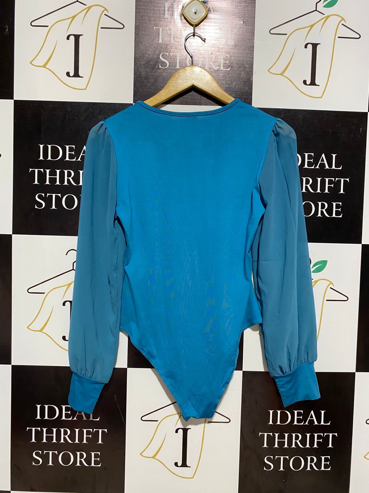 SHEIN |S| BUST 16| MESH PUFF SLEEVE BODYSUIT TEAL BLUE