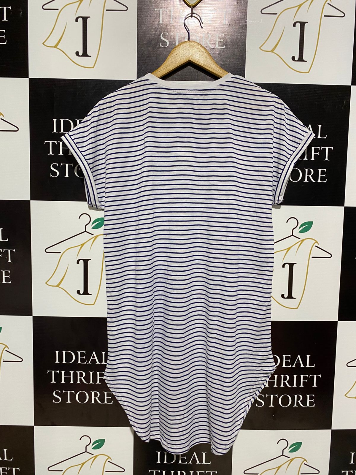 PRIMARK |L| BUST 21| NAVY BLUE STRIPED BONJOUR T-SHIRT DRESS
