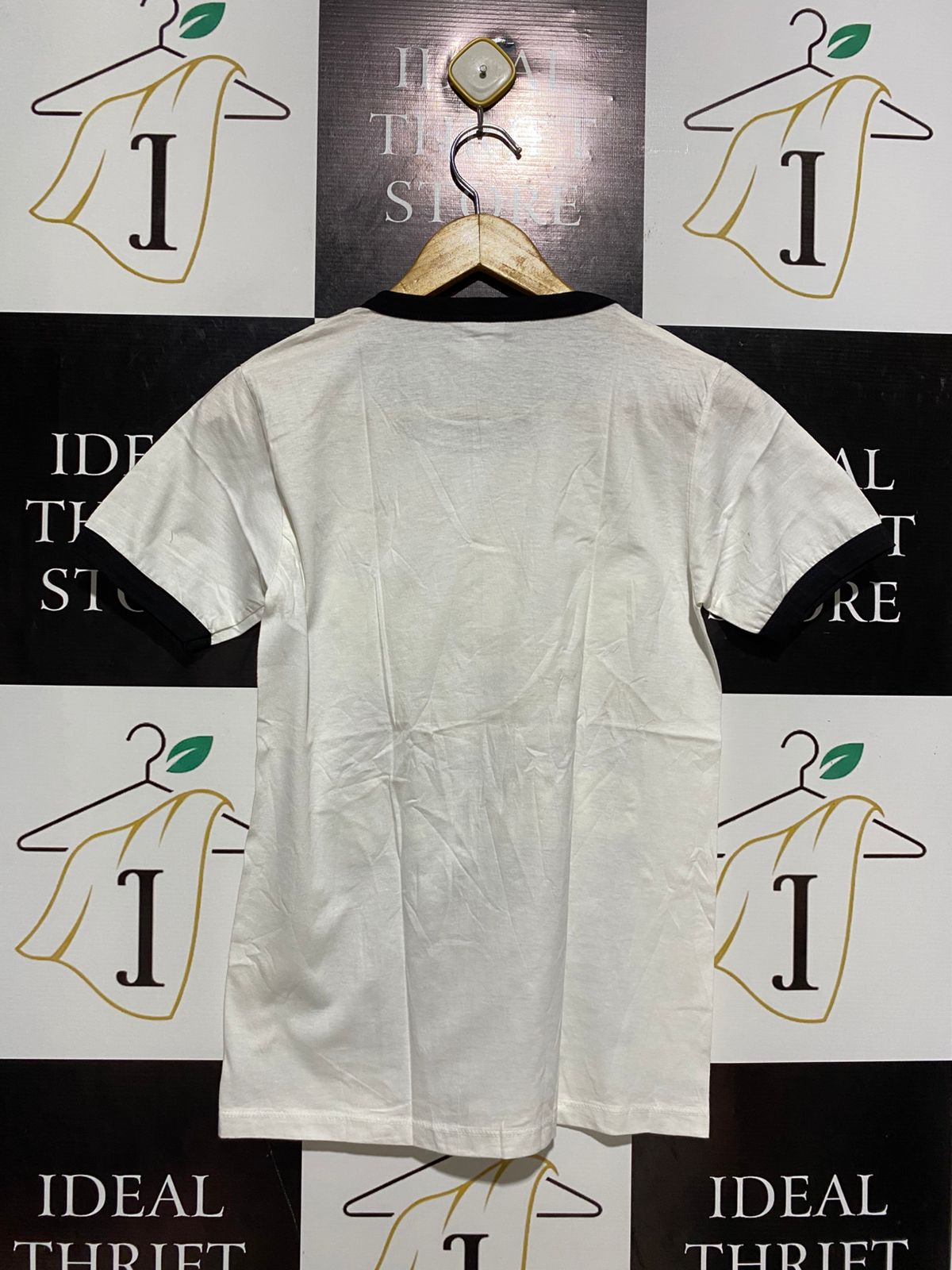 ADIDAS |S| BUST 16| C1| ORIGINALS TREFOIL RINGER T-SHIRT – WHITE & BLACK RETRO LOGO TEE