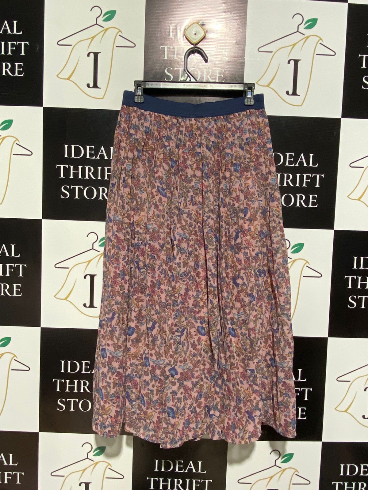 JANLES |M| WAIST 28| C6| PINK FLORAL & BIRD PRINT MAXI SKIRT
